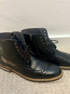 Bruno Marc Men's Wingtip Leather Lace-Up Ankle Boot Black Size 10.5 w/ side zip